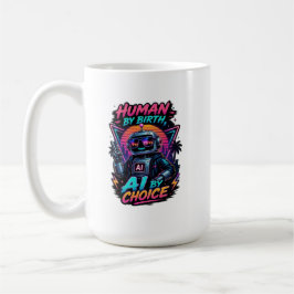 Människa av födsel AI genom val rolig neon robot  Kaffemugg