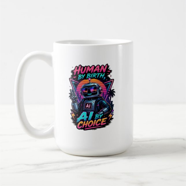 Människa av födsel AI genom val rolig neon robot  Kaffemugg (Vänster)