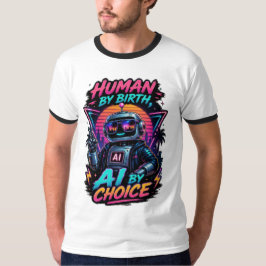 Människa av födsel AI genom val Roligt neon robot  T Shirt