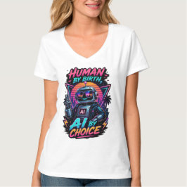 Människa av födsel AI genom val Roligt neon robot  T Shirt