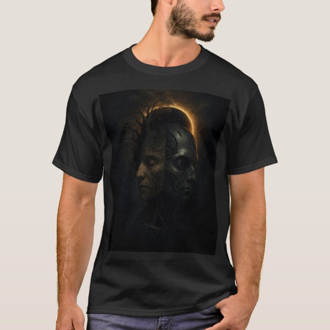 Människa & Cyborg-fusion - Sci-Fi Natur Tech Duali T Shirt (Framsida)