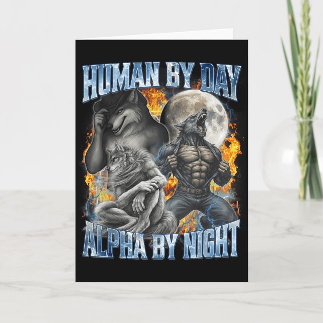 Människa Dag Alpha Natt Cool Rollig Alpha Varg  Kort (Framsida)