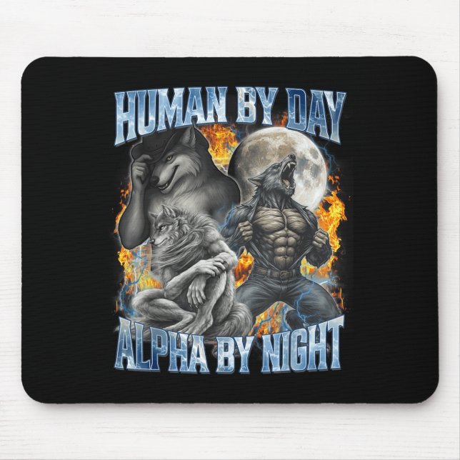 Människa Dag Alpha Natt Cool Rollig Alpha Varg  Musmatta (Framsidan)