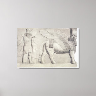 Människa-hövdad tjur och påskyndad figur från canvastryck