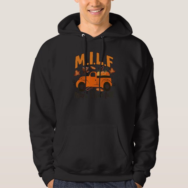 Människa jag älskar höstpumpa lastbil höstlöv tack hoodie (Framsida)