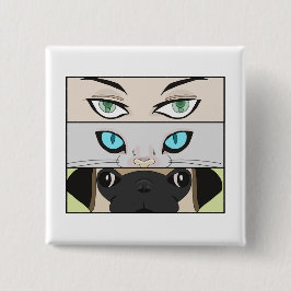 Människa, katt och Hund tittar på dig Knapp