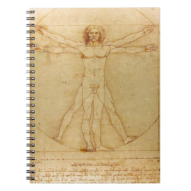 Människaanatomi, Vitruvian man av Leonardo Da Anteckningsbok Med Spiral (Framsidan)