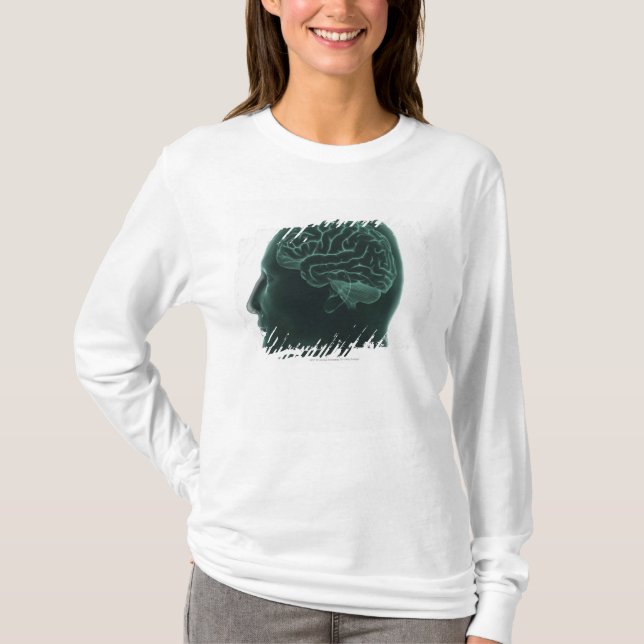 Människahuvudet profilerar in visning hjärnan t shirt (Framsida)