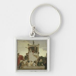 Människakomedin, c.1852 fyrkantig silverfärgad nyckelring