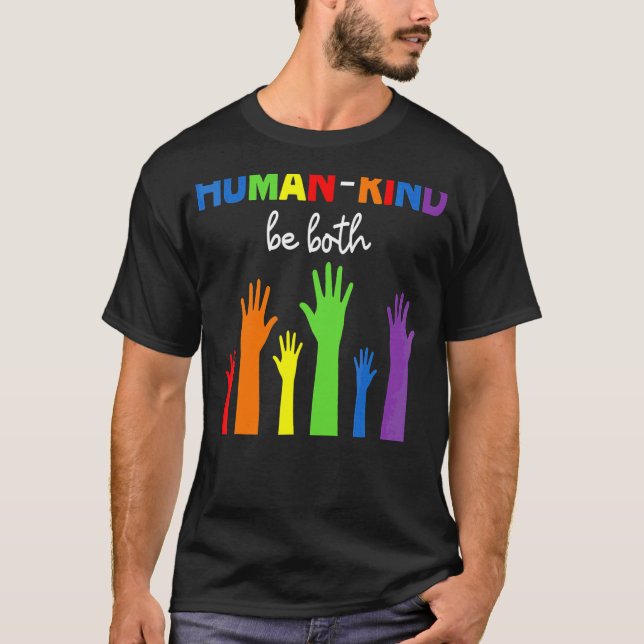 Människan är både Händer Färg Rainbow LGbt Pride T Shirt (Framsida)