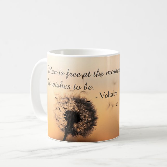 Människan är fri Voltaire-citat Kaffemugg (Framsida vänster)