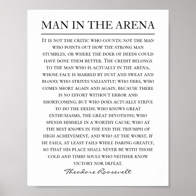 Människan i Arena Tal Theodore Roosevelt-citatet Poster (Framsidan)