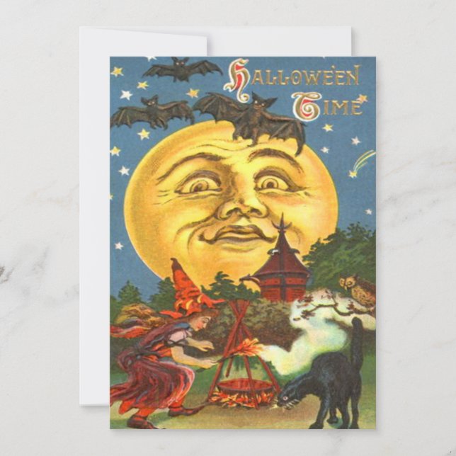 Människan i Fladdermus-stjärnor i Måne, svarta kla Inbjudningar (Framsida)