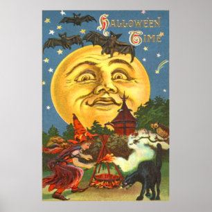 Människan i Måne Black Cat Witch Fladdermus Full M Poster