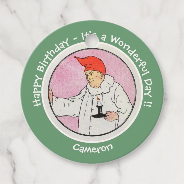 Människan i Måne Mor Goose Födelsedagsfest Items Gåvor Etiketter (Framsida)