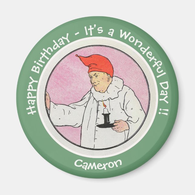 Människan i Måne Mor Goose Födelsedagsfest Items Magnet (Framsidan)