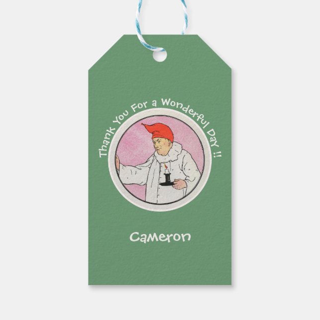 Människan i Måne Mor Goose Födelsedagsfest Items Presentetikett (Baksidan)