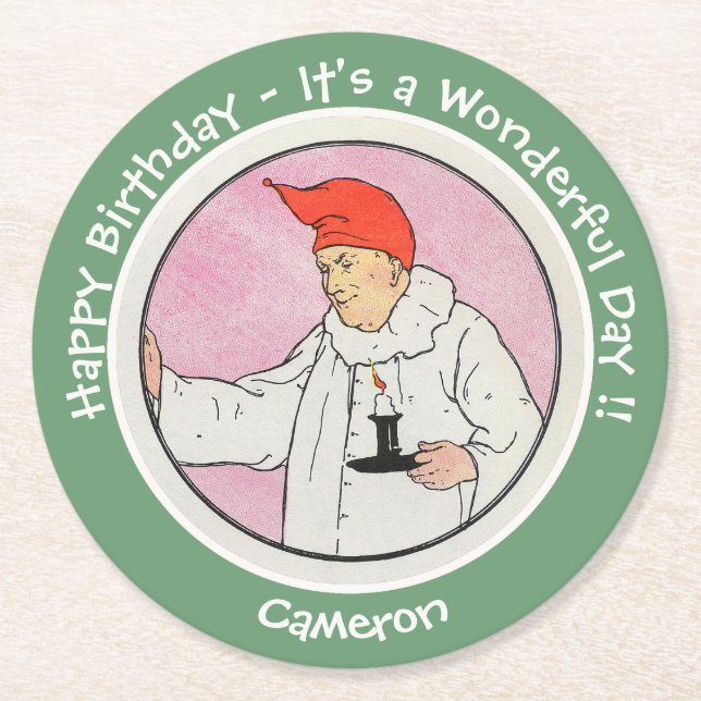 Människan i Måne Mor Goose Födelsedagsfest Items Underlägg Papper Rund (Framsidan)