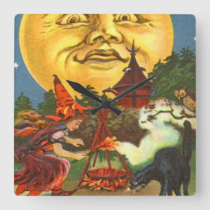 Människan i Måne, svart kattväska full måne Uggla Fyrkantig Klocka