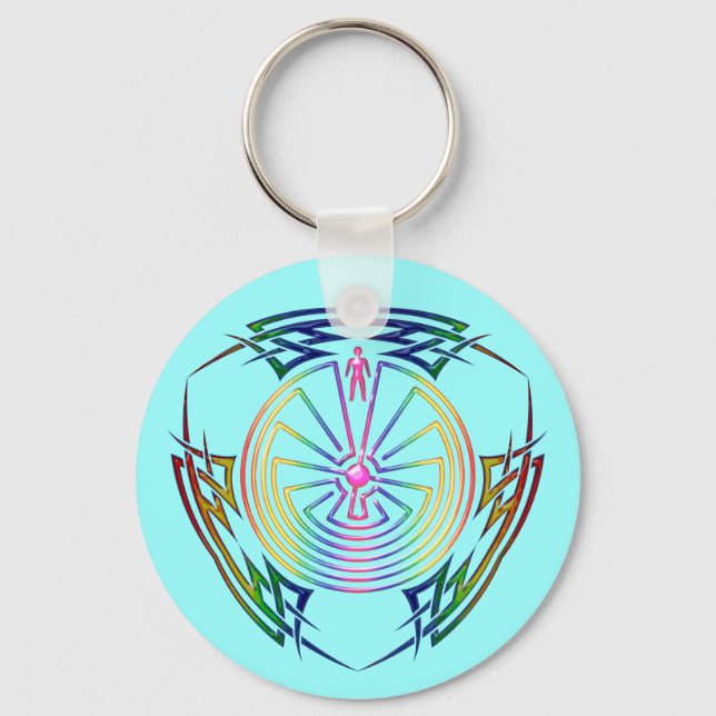 Människan i Maze - färgaden för stamtatuering Nyckelring (Framsida)