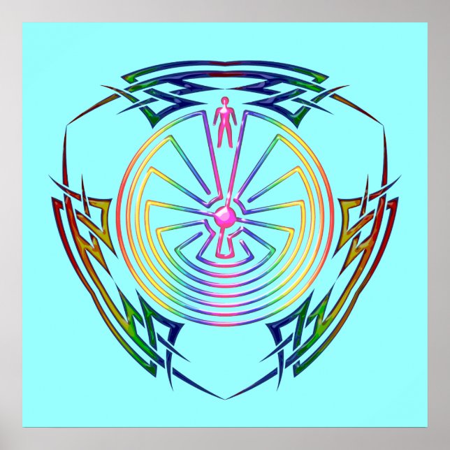 Människan i Maze - färgaden för stamtatuering Poster (Framsidan)