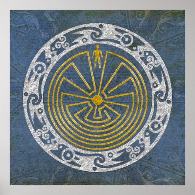 Människan i Maze - Ornament guld silver Poster (Framsidan)