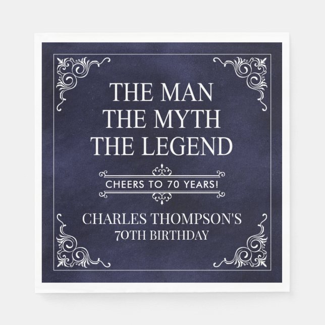 Människan myten den 70:e födelsedagsblått pappersservett (Framsidan)