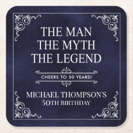 Människan myten den förklarande 50:e födelsedag bl underlägg papper kvadrat