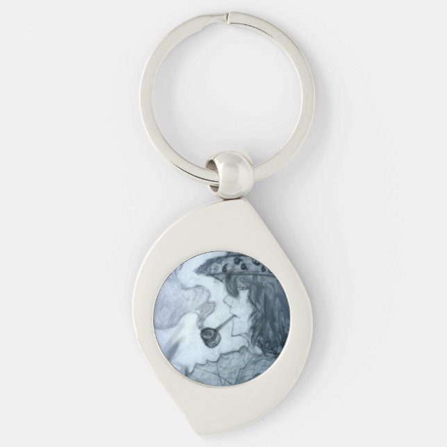 människan röker manga animerad swirl silverfärgad nyckelring (Framsidan)