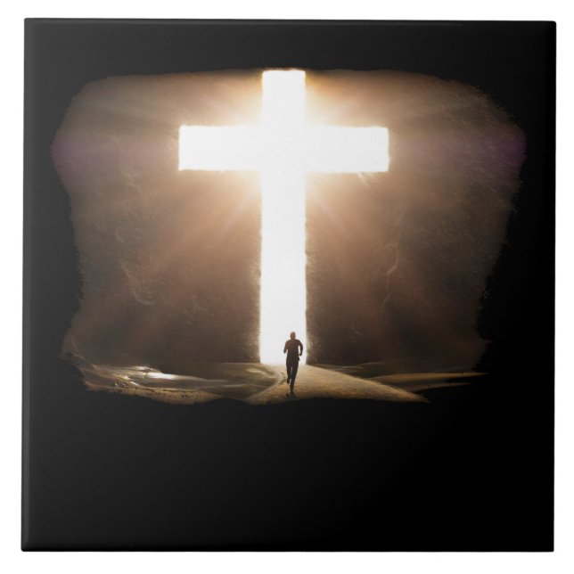 Människan springer till Jesus kristna Kor Kakelplatta (Framsidan)