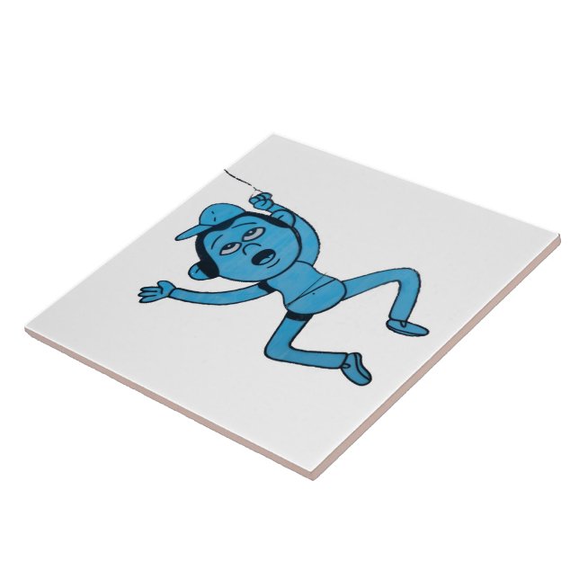 Människan tas för att gå vid Hund. Kakelplatta (Sidan)