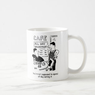 Människan tillbringar hela dagen med att äta en he kaffemugg