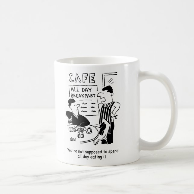 Människan tillbringar hela dagen med att äta en he kaffemugg (Höger)
