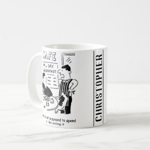 Människan tillbringar hela dagen med att äta en he kaffemugg