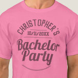 Människans Bachelor Party T-Shirt<br><div class="desc">Att fira ett Bachelor-parti. Designad för någon som har ett "Bachelor Party"! Manar-shirt med datum för party. Bachelor Party-skjorta. Lägg till namn för den person vars party det är. Bachelor Party t-shirt.</div>