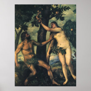 Människans fall. Adam och Kväll av Titian Poster