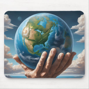 Människans Händer Holding Planet Earth Musmatta