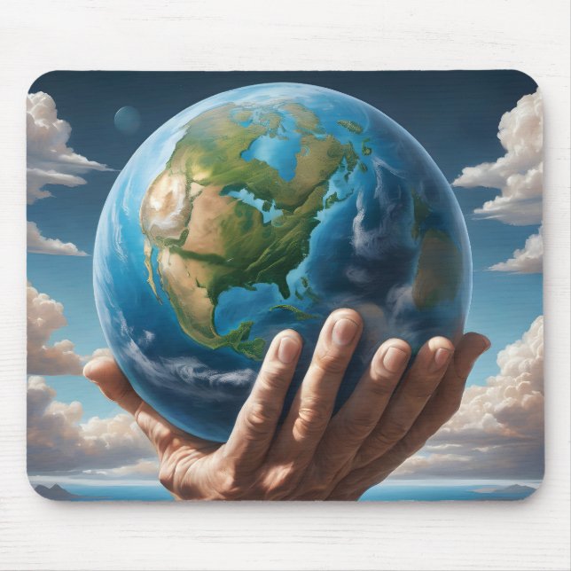 Människans Händer Holding Planet Earth Musmatta (Framsidan)