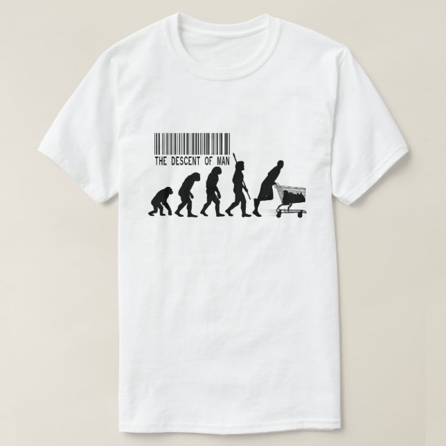 Människans nedstigning Rolig Evolution Parodi Shop T Shirt (Design framsida)