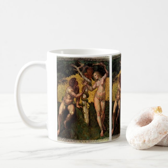 Människofallet - Adam och Eva av Rafael Sanzio Kaffemugg (Med munk)