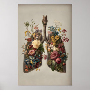 Människolungor med blommönster, anatomi boho poster