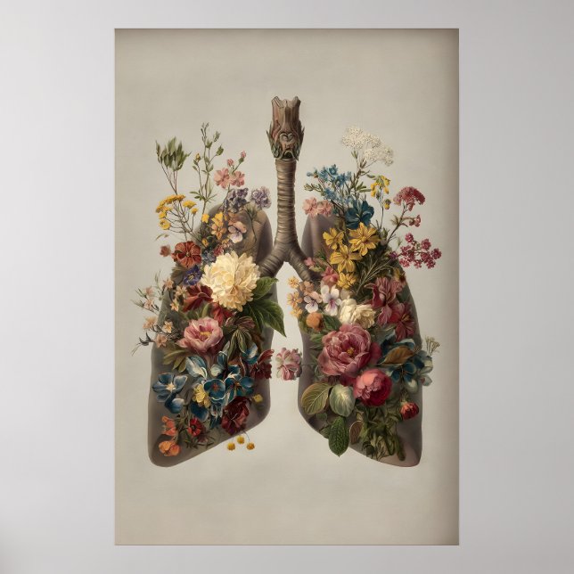 Människolungor med blommönster, anatomi boho poster (Framsidan)