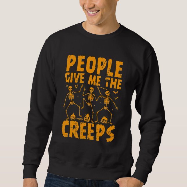 Människor Ger Mig Otäcka Skelett Hand Halloween Ko Lång Ärmad Tröja (Framsida)