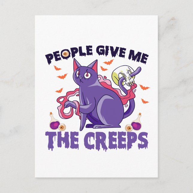 Människor Ger mig Rädsla Spöklik Katt Halloween Vykort (Framsida)