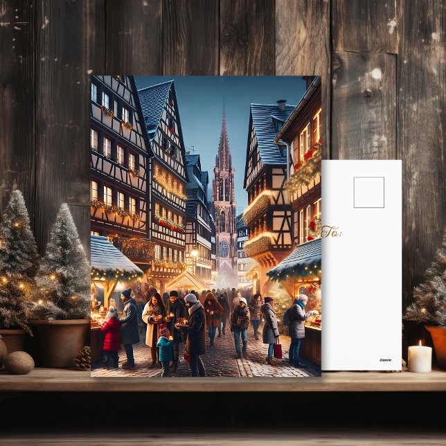 Människor i Strasbourg, Frankrike Julmarknaden Helg Vykort (Skapare uppladdad)