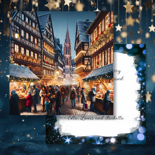 Människor i Strasbourg, Frankrike Julmarknaden Julkort