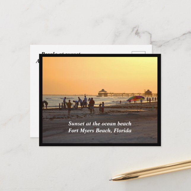 Människor i sunset Fort Myers Beach Helg Vykort (Fram/Back In Situ)