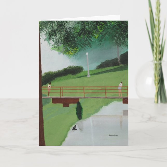 Människor på naturpromenad, damm, hälsningskort kort (Framsida)