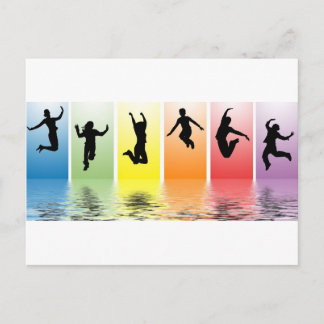 människor som hoppar in i vatten vykort