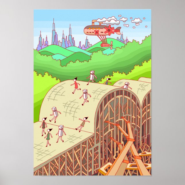 Människor som korsar en träbro. poster (Framsidan)